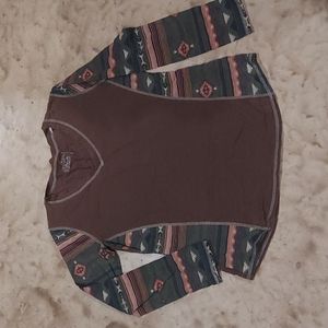 Panhandle Aztec V Neck Long Sleeve Top Size XL
